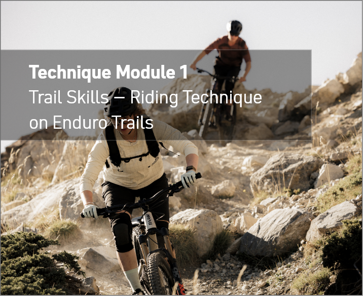 Technique 1 mountain bike, biking, rocky trail, front rider, helmet